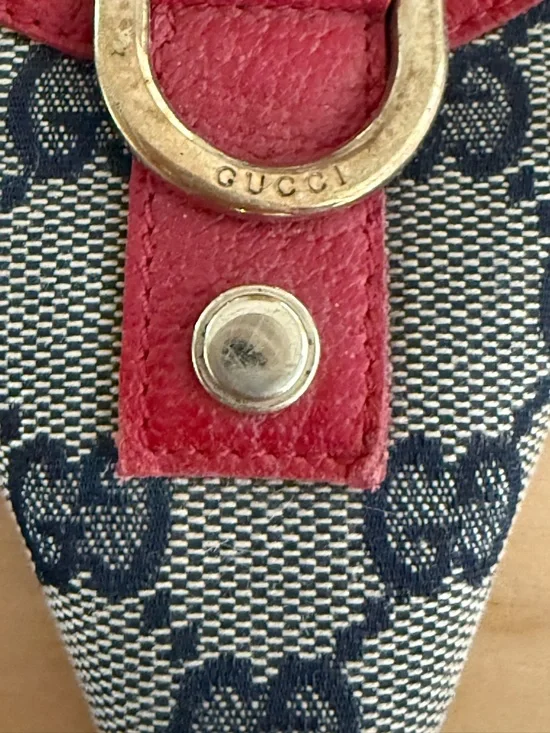 Gucci Navy GG Canvas Pointed Mules with Red Trim and Gold Hardware - Picture 5 of 10